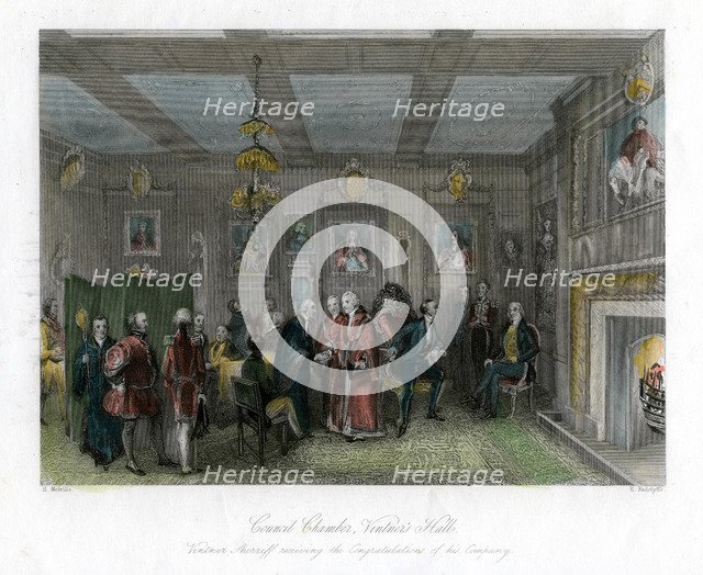 Council chamber, Vintners' Hall, City of London.Artist: E Redclyffe