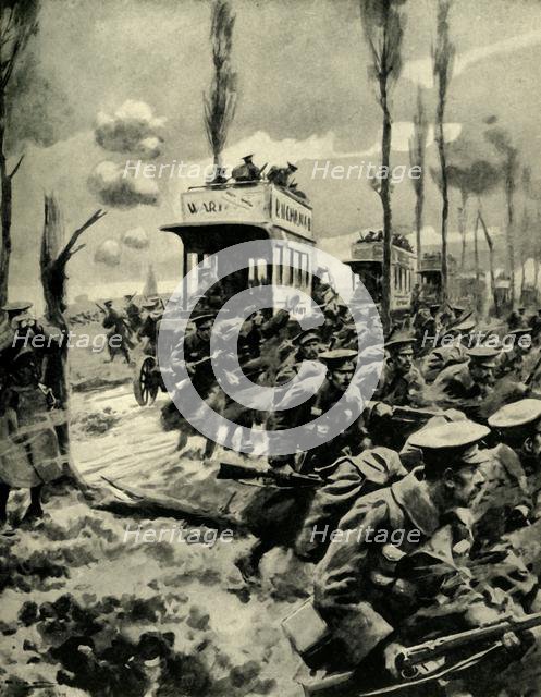 London buses used to transport troops to the front, First World War, 1914-1918, (c1920). Creator: Arthur C Michael.