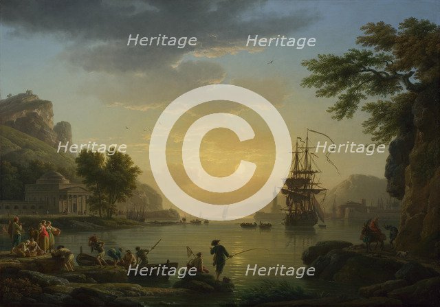 A Landscape at Sunset with Fishermen returning with their Catch, 1773. Artist: Vernet, Claude Joseph (1714-1789)