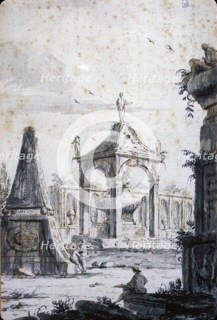 Architectural Capriccio of an Antique Cemetery with Three Tombs, between 1767 and 1772. Creator: Giovanni Francesco Costa.