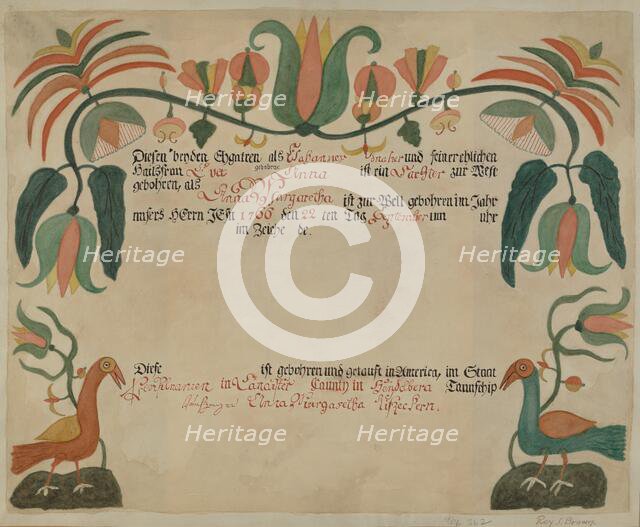 Pa. German Birth and Baptismal Certificate, 1935/1942. Creator: Roy S. Brown.