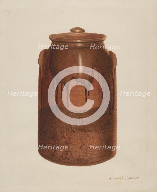 Pottery Jar with Lid, c. 1938. Creator: Annie B Johnston.