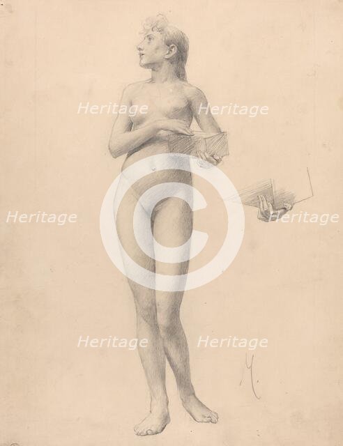 Standing Nude Woman Holding a Box, 1896. Creator: Karel Vitezslav Masek.