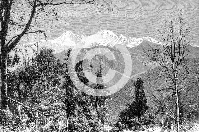 The Banderpunch mountains, India, 1895.Artist: Charles Barbant
