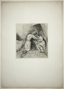 He Smothers Her, plate thirteen from Othello, 1844. Creator: Theodore Chasseriau.