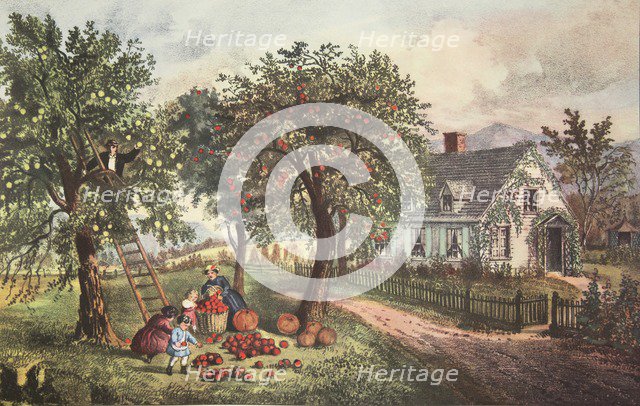 American Homestead -  Autumn, pub. 1869, Currier & Ives (Colour Lithograph)