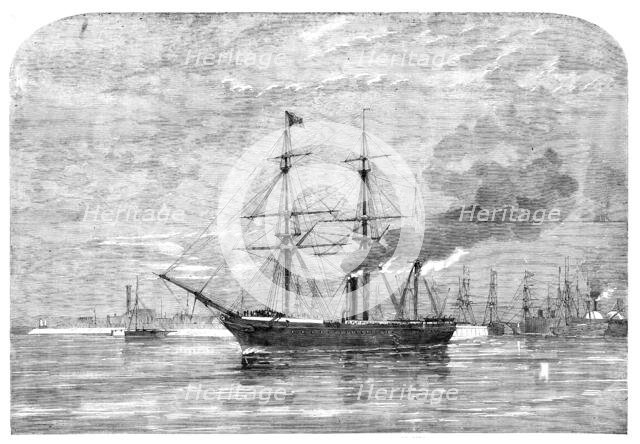 The Cherbourg Fetes - the "Pera" with Members of the House of Commons, leaving Southampton, 1858. Creator: Unknown.