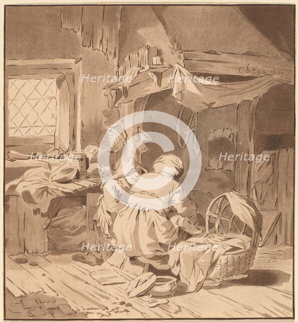Interior of a Peasant House with Two Women, 1772, published 1787. Creator: Bernhard Schreuder.