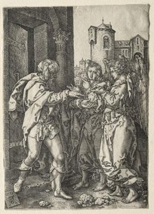 The Story of Lot: Lot Welcomes the Angels, 1555. Creator: Heinrich Aldegrever (German, 1502-1555/61).
