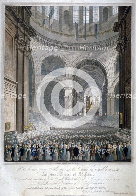 Anniversary meeting of the charity children in St Paul's Cathedral, City of London, 1826. Artist: Robert Havell 