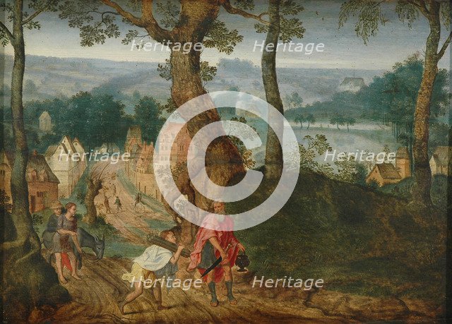 Landscape with Abraham and Isaac, Mid of 17th century. Artist: Grimmer, Jacob (ca 1525-1590)