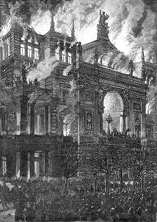Burning of the Ring Theatre at Vienna drawn by J. Schonberg from a sketch by Mangold of Vienna, 1881 Creator: Unknown.