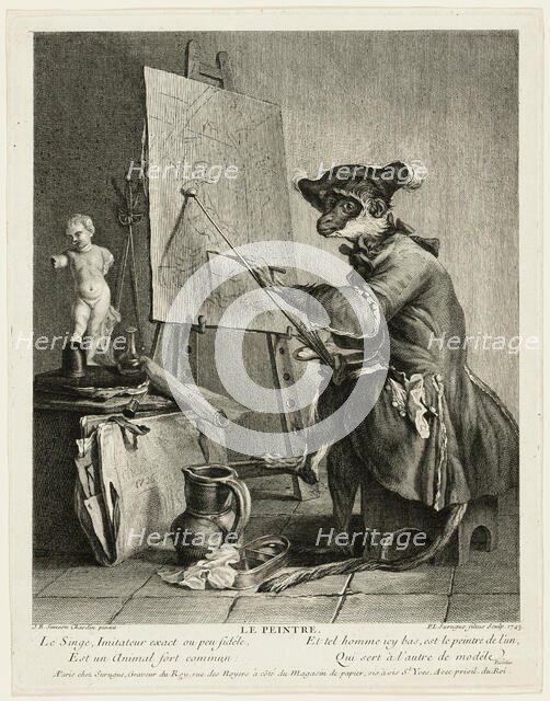 The Monkey Painter, 1743. Creator: Pierre-Louis de Surugue.