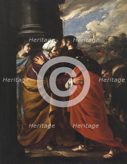 Meeting of Saints Joachim and Anne at the Golden Gate, c1640. Creator: Cavallino, Bernardo (1616-1656).