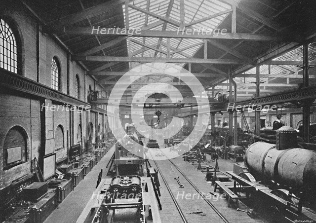 'Erecting Shop, London and North-Western Railway Works, Crewe', c1896. Artist: Unknown.