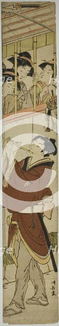Young Man Playing Flute as Three Girls Watch, c. 1782. Creator: Torii Kiyonaga.