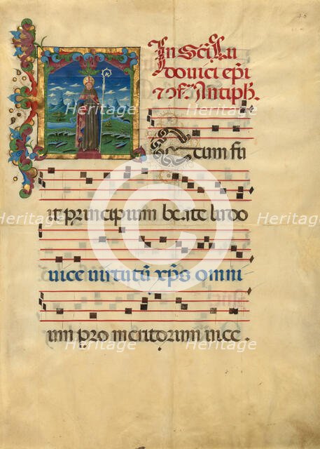 Initial T: Saint Louis of Toulouse, about 1453-1463. Creator: Franco dei Russi.