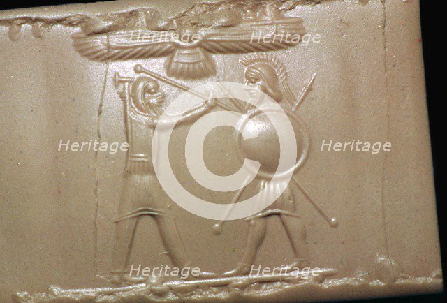 Achaemenid cylinder-seal impression referring to the Greek wars. Artist: Unknown