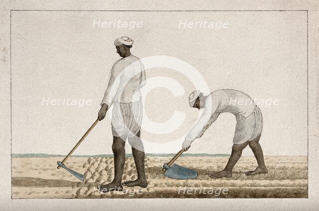 Two men digging the earth with spades, (between 1800 and 1899?). Creator: Unknown.