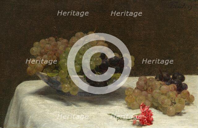 Still Life with Grapes and a Carnation, c. 1880. Creator: Henri Fantin-Latour.