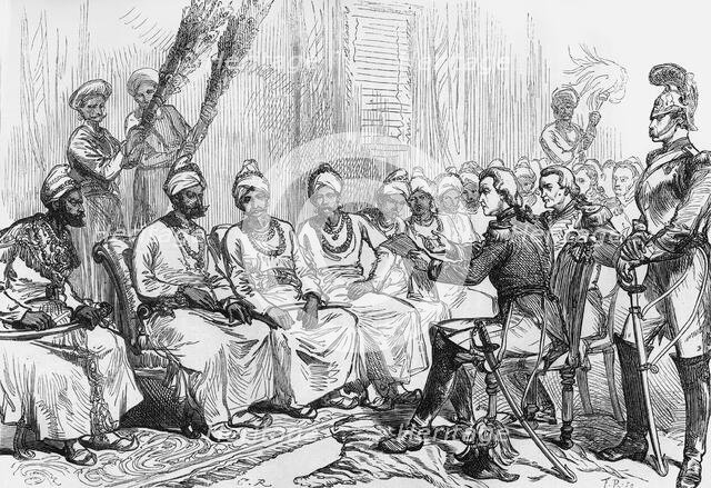 'Negotiations for Peace: Meeting of the British and Burmese Commissioners', c1891. Creator: James Grant.