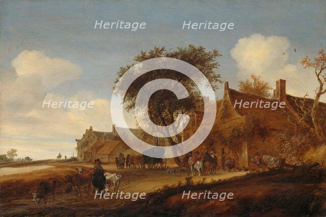 A village inn with stagecoach, 1655. Creator: Salomon Ruysdael.