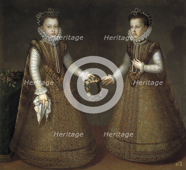 The Infantas Isabel Clara Eugenia (1566-1633) and Catherine Michelle of Spain (1567-1597), ca. 1575. Artist: Sánchez Coello, Alonso (1531-1588)