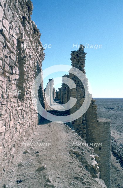 Sentry walk, fortress of Al Ukhaidir, Iraq, 1977.