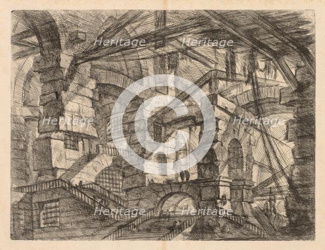 The Prisons: A Perspective of Colonnades with Zig-Zag Staircase, 1745-1750. Creator: Giovanni Battista Piranesi (Italian, 1720-1778).