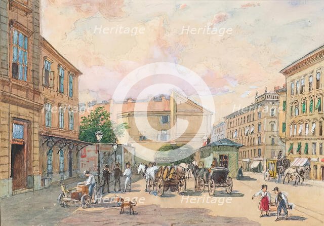 The Burggassen line in Vienna (corner of Kaiserstrasse and Burggasse), 1891. Creator: Franz Reinhold.