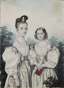 Portrait of Sisters Anna Petrovna (1822-1905) and Elena Petrovna (1824-1860) Ushakov, 1830s. Creator: Hampeln, Carl, von (1794-after 1880).