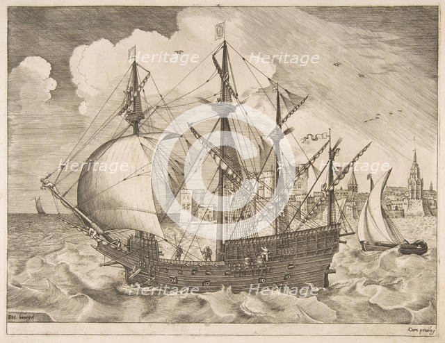 Armed Four-Master Putting Out to Sea from The Sailing Vessels, ca. 1555-56. Creator: Frans Huys.