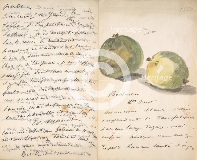 A Letter to Eugène Maus, Decorated with Two Apples, August 2, 1880. Creator: Edouard Manet.