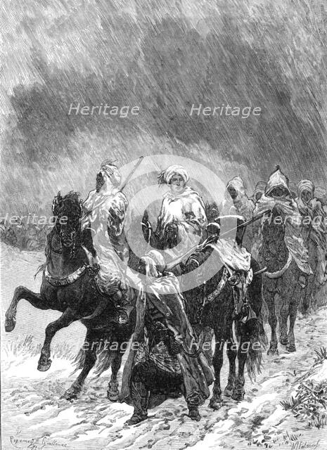 Scenes of the Late War in France: retreat from Le Mans - Ghoums and Spahis in the snow, 1871. Creator: William James Palmer.