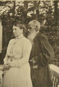 Russian author Leo Tolstoy and his wife, Sophia, Russia, 1890s.  Artist: Sophia Tolstaya