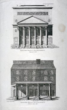 The old and new Haymarket Theatres, Westminster, London, 1822.                                       Artist: Hixon
