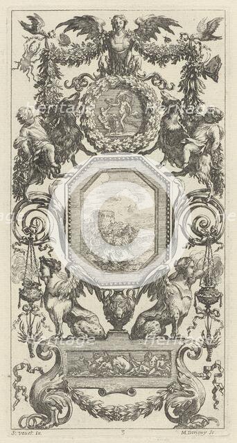Ornamental Panel Surmounted by a Winged Harpy, 1647. Creator: Michel Dorigny.