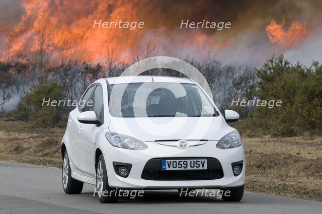 2010 Mazda 2 Sport, controlled burning in New Forest Artist: Unknown.