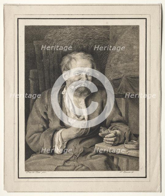 Peasant Sitting at a Table, Smoking a Pipe, 1817-1821. Creator: Johann Nepomuk Strixner (German, 1782-1855).