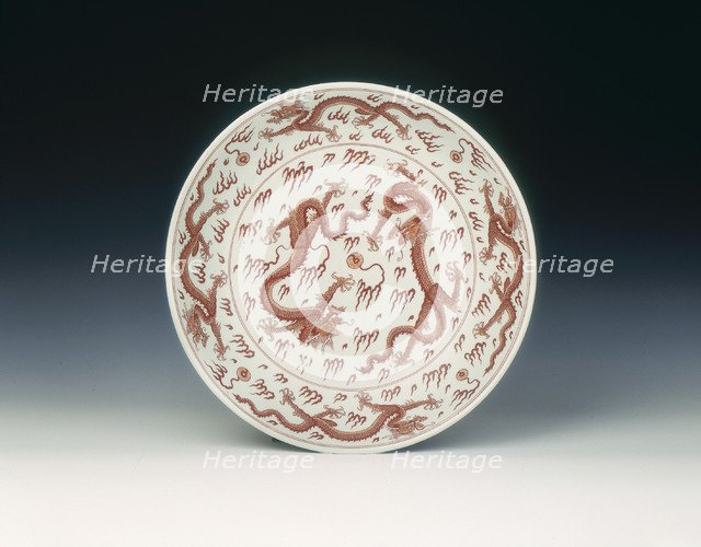 Iron red dragon dish, Qing dynasty, China, 1662-1722. Artist: Unknown