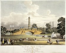 View of the Chinese bridge and pagoda in St James's Park, London, 1814. Artist: JR Hamble