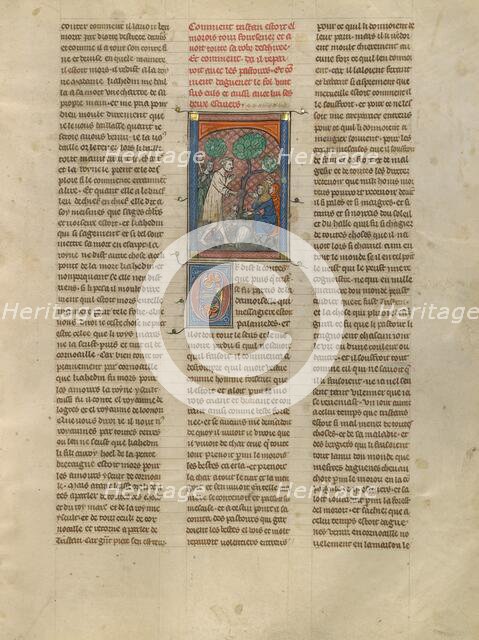 Tristan in Torn Clothing Meeting Shepherds in the Woods of Morois, about 1320-1340. Creator: Unknown.