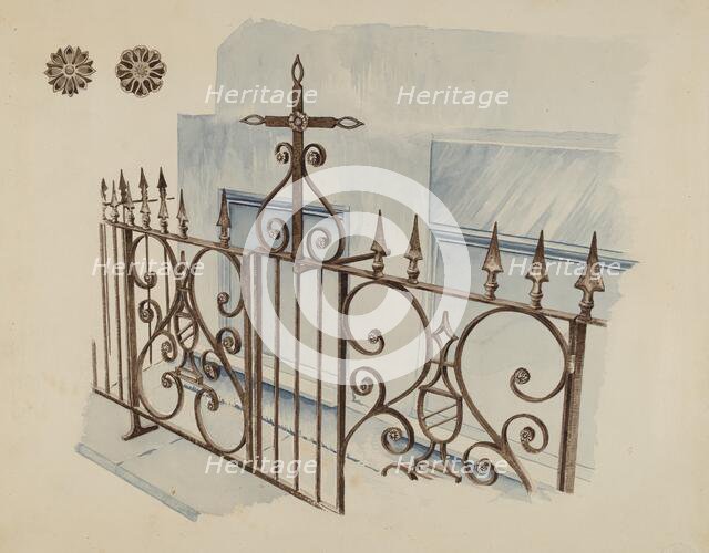 Iron Gate and Fence, c. 1936. Creator: Ray Price.