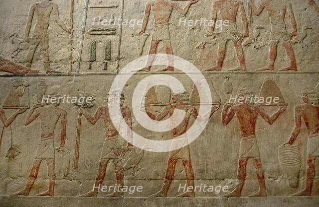 Relief showing offering bearers, Mastaba of Ti, Egypt, 5th Dynasty, Old Kingdom, c2400 BC (2003). Creator: Unknown.