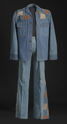 Denim and suede suit jacket and bellbottoms worn by Charley Pride, 1976. Creator: Unknown.