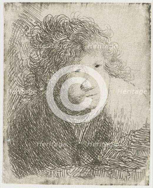 Self-Portrait, Leaning Forward, Listening, 1628. Creator: Rembrandt van Rhijn (1606-1669).