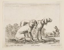 Plate 23: two hounds, from 'Various animals' (Diversi animali), ca. 1641. Creator: Stefano della Bella.