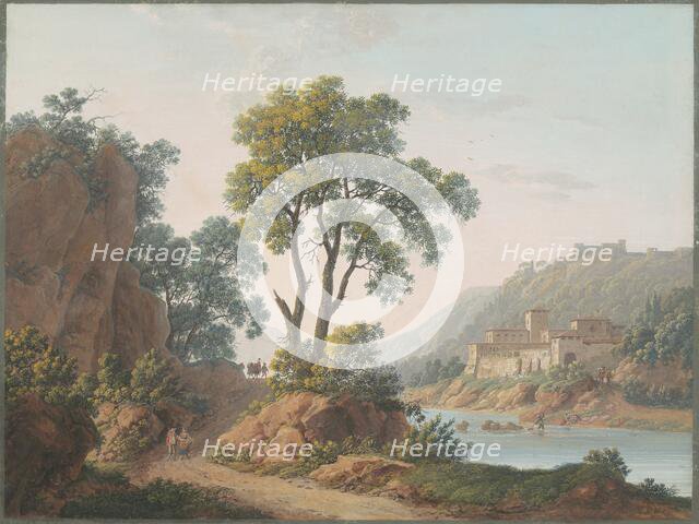 River Landscape with Castles and Travellers, 1817. Creator: Louis Albert Guislain Baclère d'Albe.