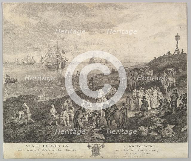Selling Fish at Scheveningen (Vente de Poisson a Schevelinghe [sic]) after the painting in the.... Creator: Quentin Pierre Chedel.