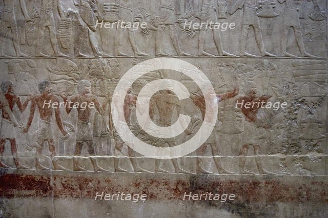 Offering bearers, polychrome relief, Mastaba of Kagemni, Saqqara, Egypt, 2350 BC (2003). Creator: Unknown.